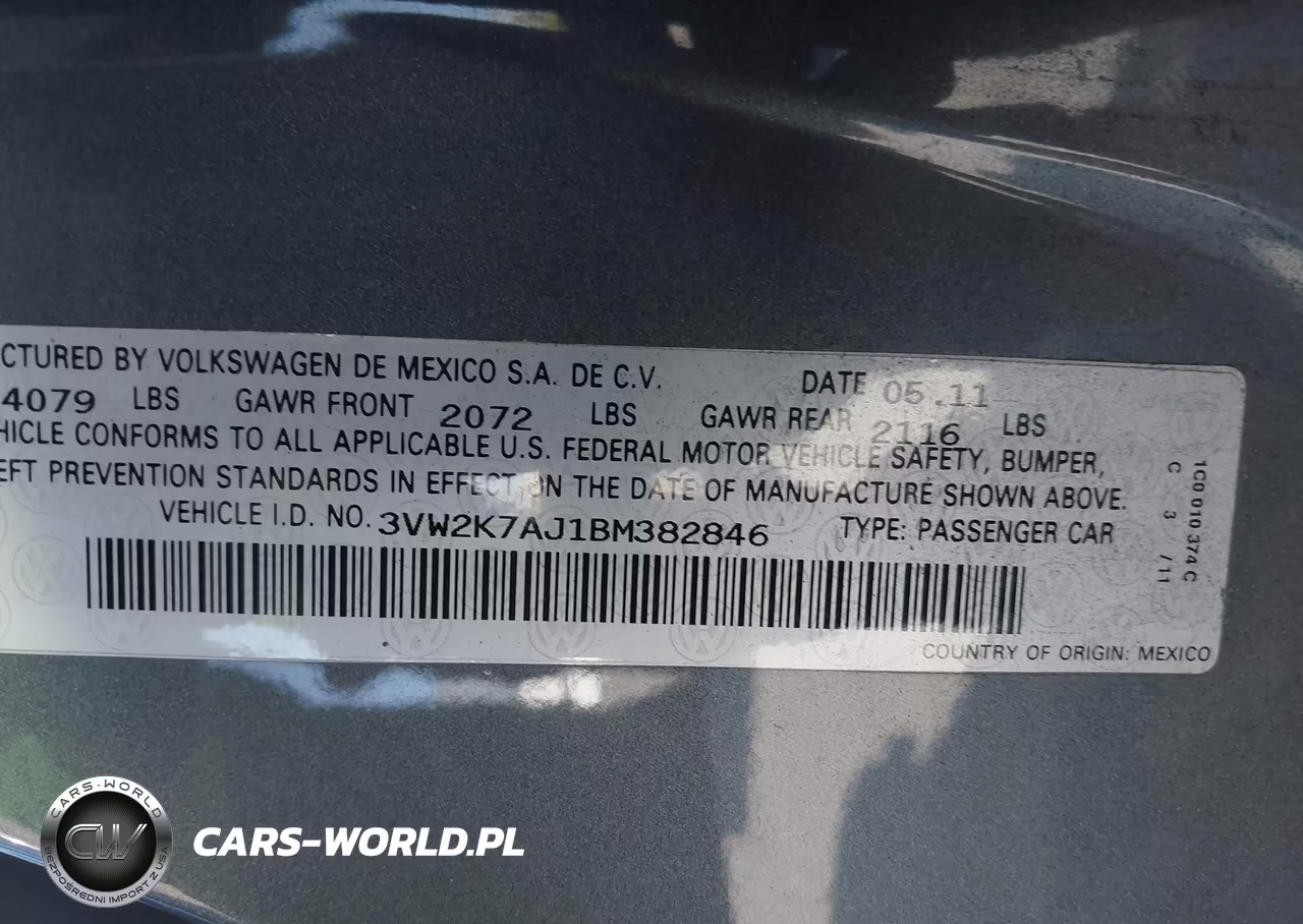 2011 Volkswagen Jetta 2.0L S VIN:3VW2K7AJ1BM382846 - 9