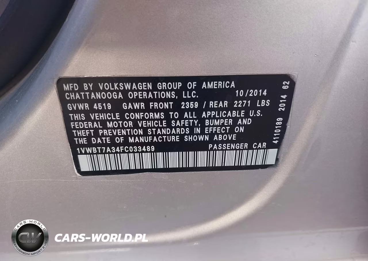 2015 Volkswagen Passat 1.8T Se VIN:1VWBT7A34FC033489 - 9