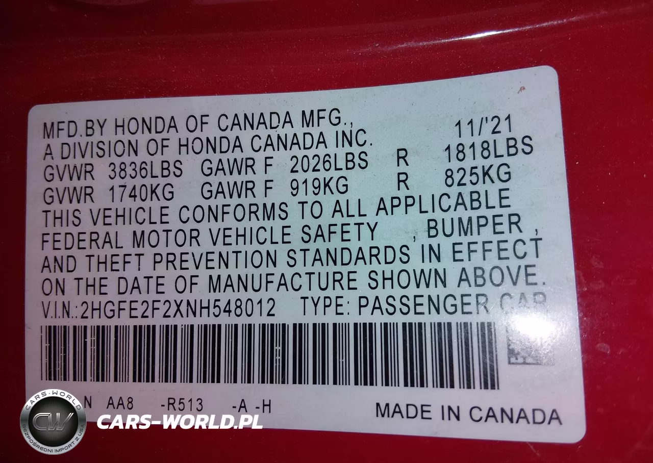2022 Honda Civic Lx VIN:2HGFE2F2XNH548012 - 9