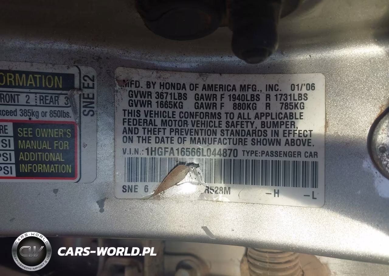 2006 Honda Civic Lx VIN:1HGFA16566L044870 - 9