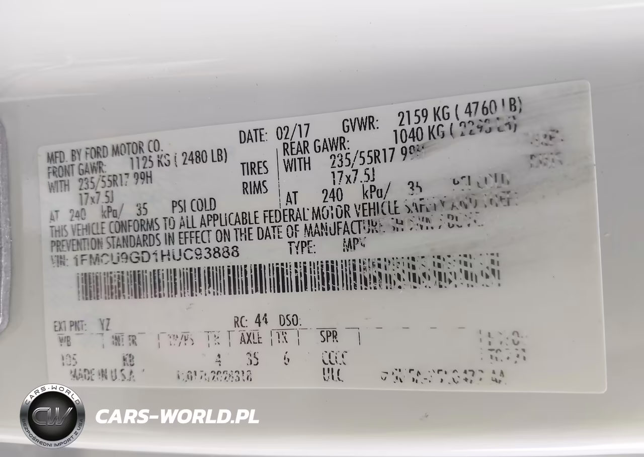 2017 FORD ESCAPE SE VIN:1FMCU9GD1HUC93888 - 9