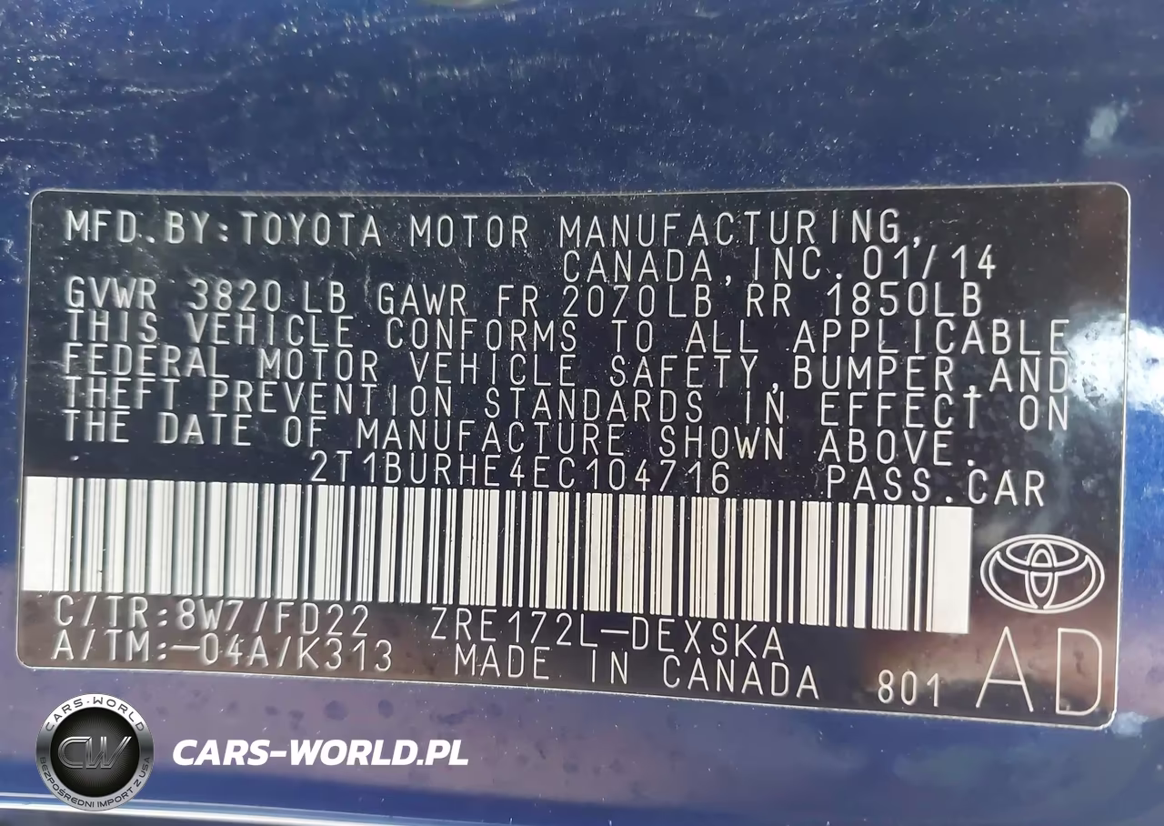 2014 Toyota Corolla S Plus VIN:2T1BURHE4EC104716 - 9