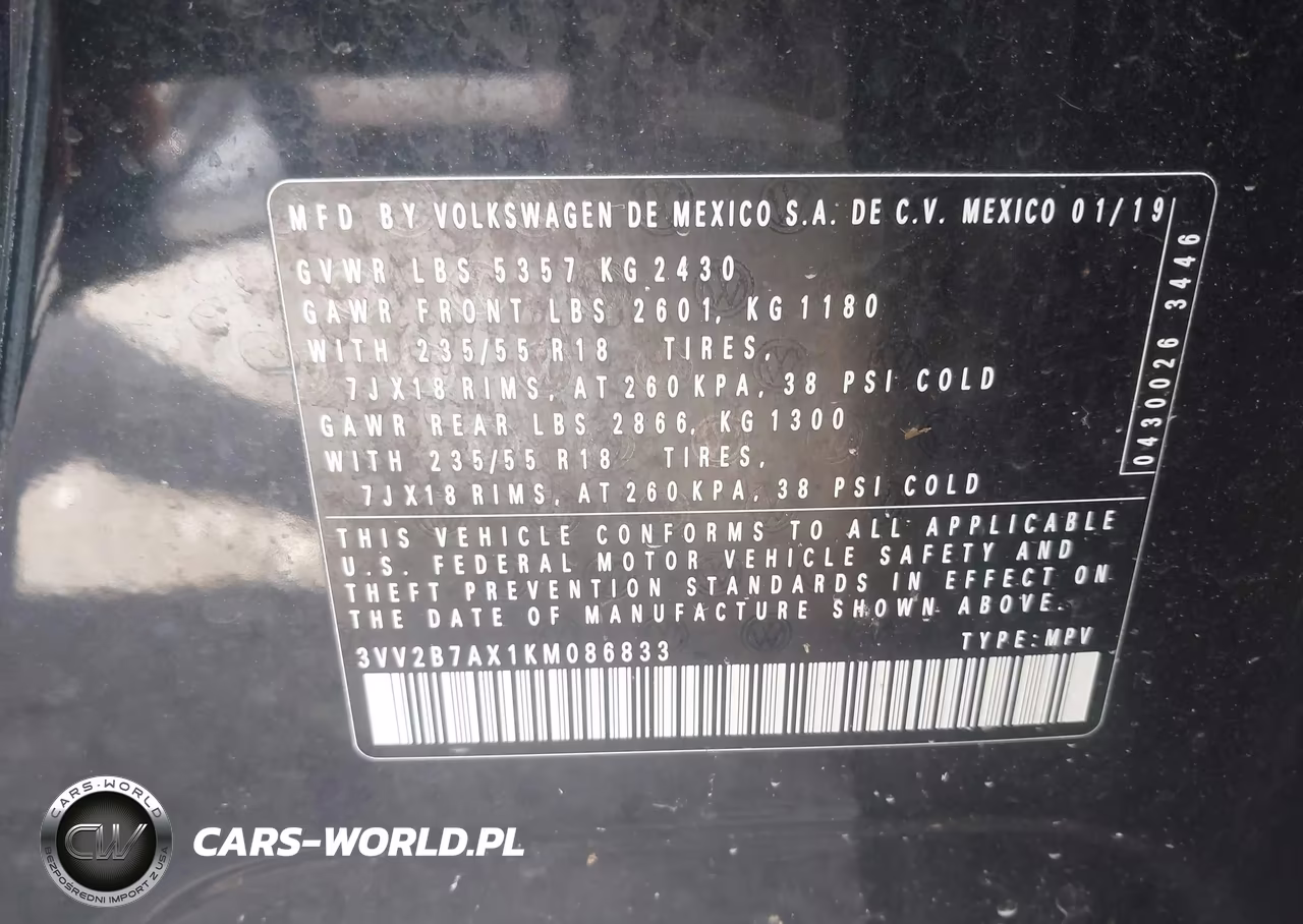 2019 Volkswagen Tiguan 2.0T Se-2.0T Sel-2.0T Sel R-Line-2.0T Sel R-Line Black VIN:3VV2B7AX1KM086833 - 9
