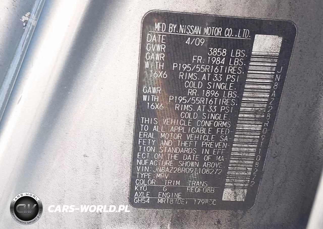 2009 Nissan Cube 1.8Sl VIN:JN8AZ28R09T108272 - 9