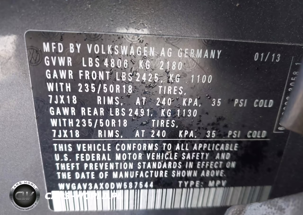 2013 Volkswagen Tiguan Se VIN:WVGAV3AX0DW587544 - 9