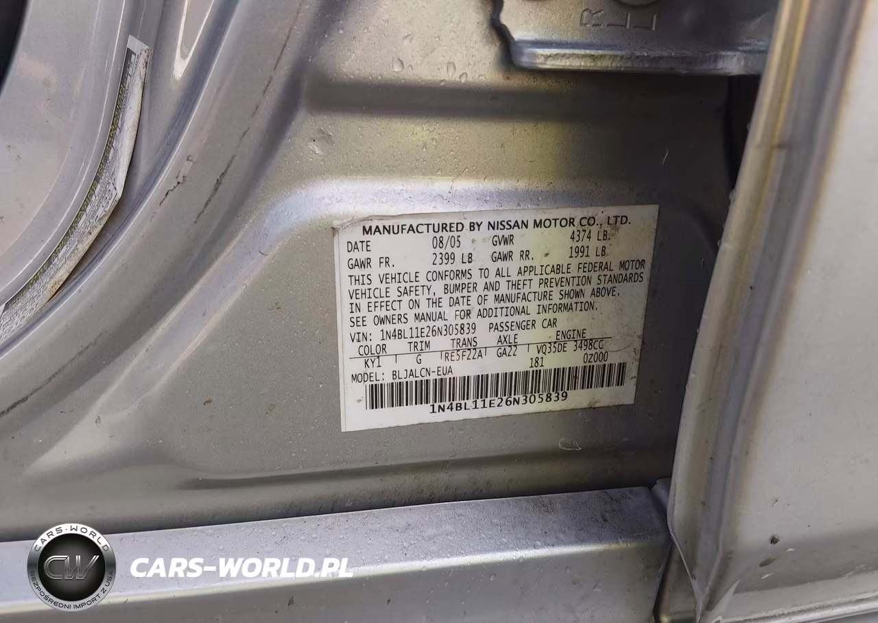 2006 Nissan Altima 3.5 Se VIN:1N4BL11E26N305839 - 9