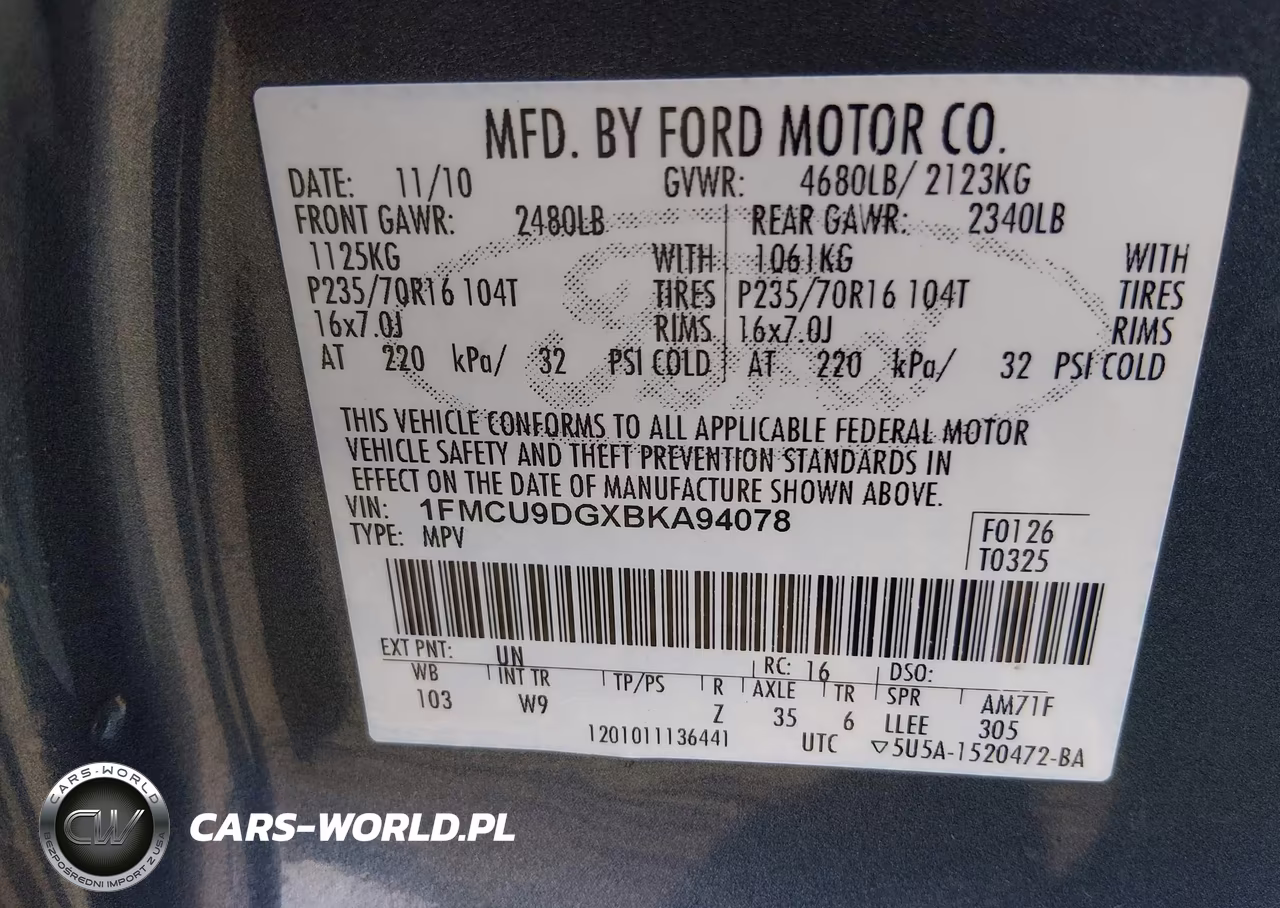 2011 Ford Escape Xlt VIN:1FMCU9DGXBKA94078 - 9
