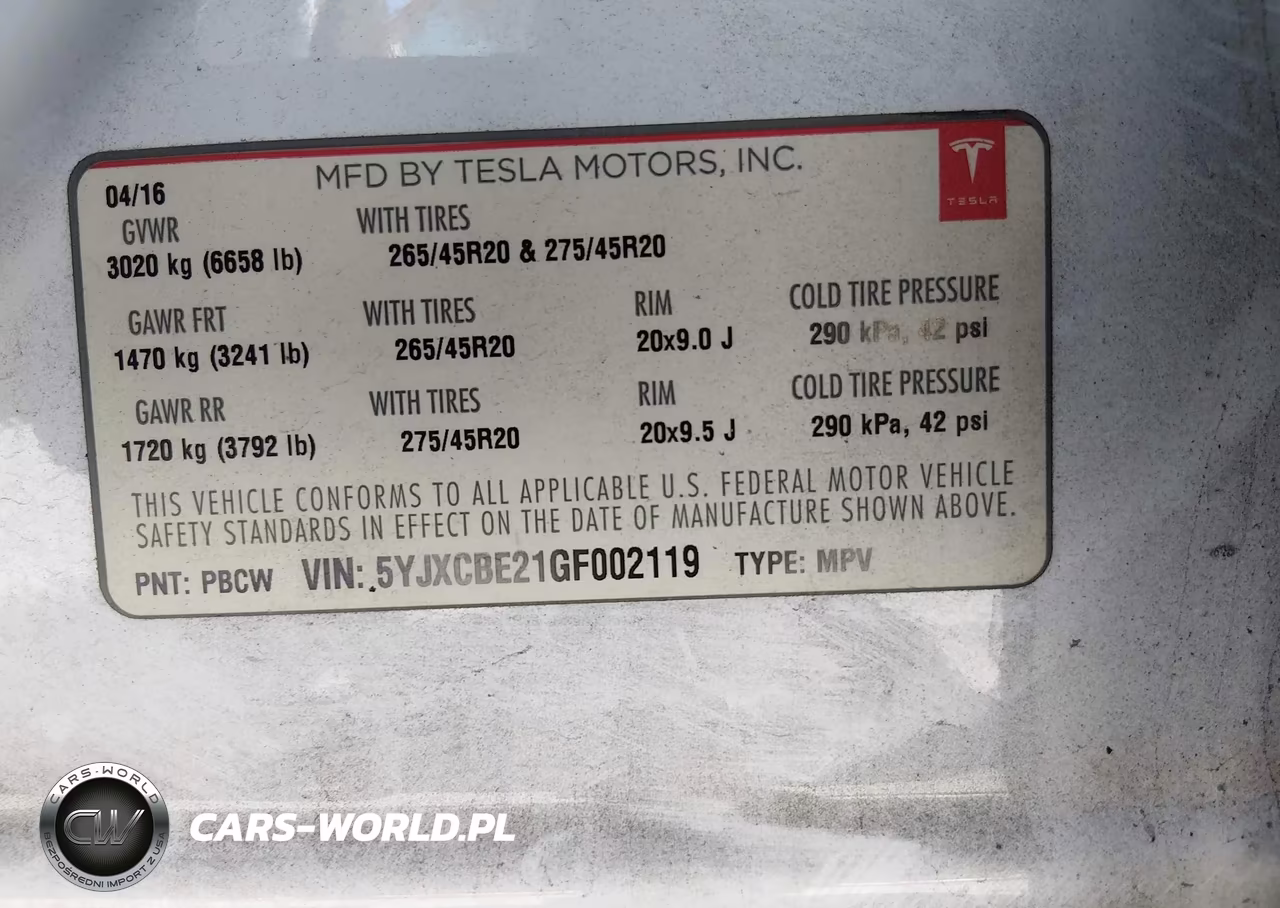 2016 Tesla Model X 60D-70D-75D-90D-P100D VIN:5YJXCBE21GF002119 - 9