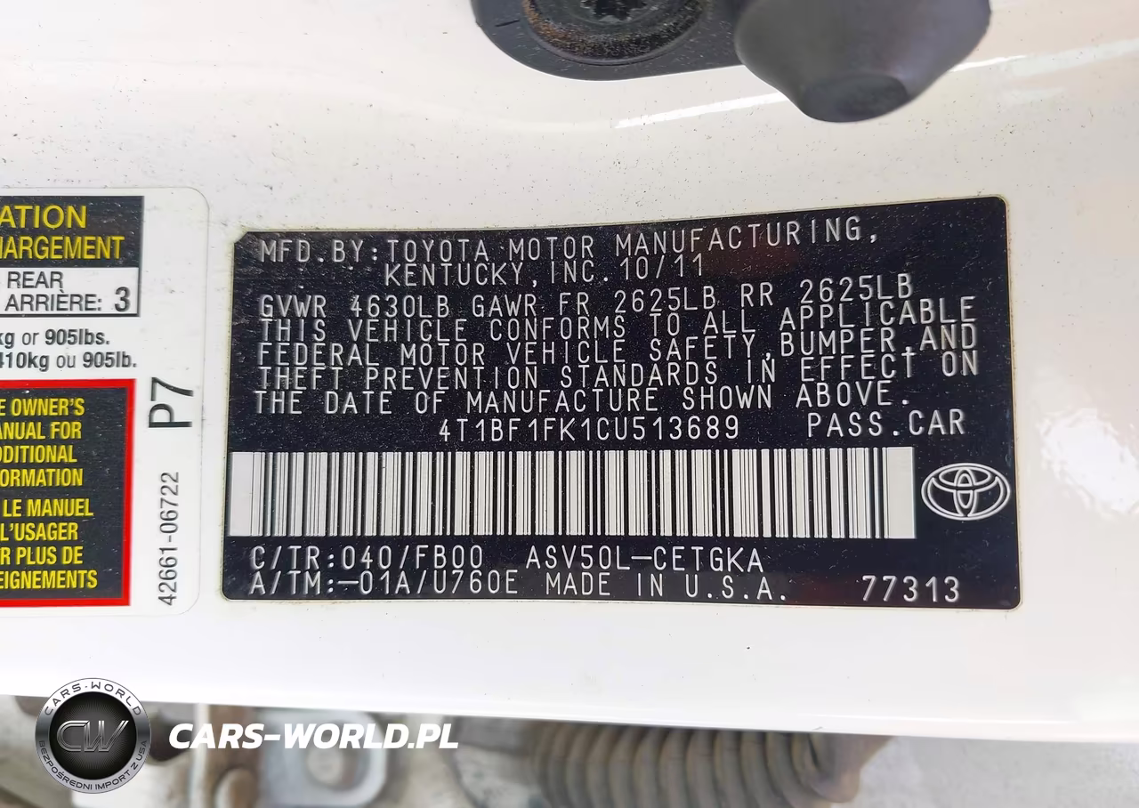 2012 Toyota Camry Xle VIN:4T1BF1FK1CU513689 - 9