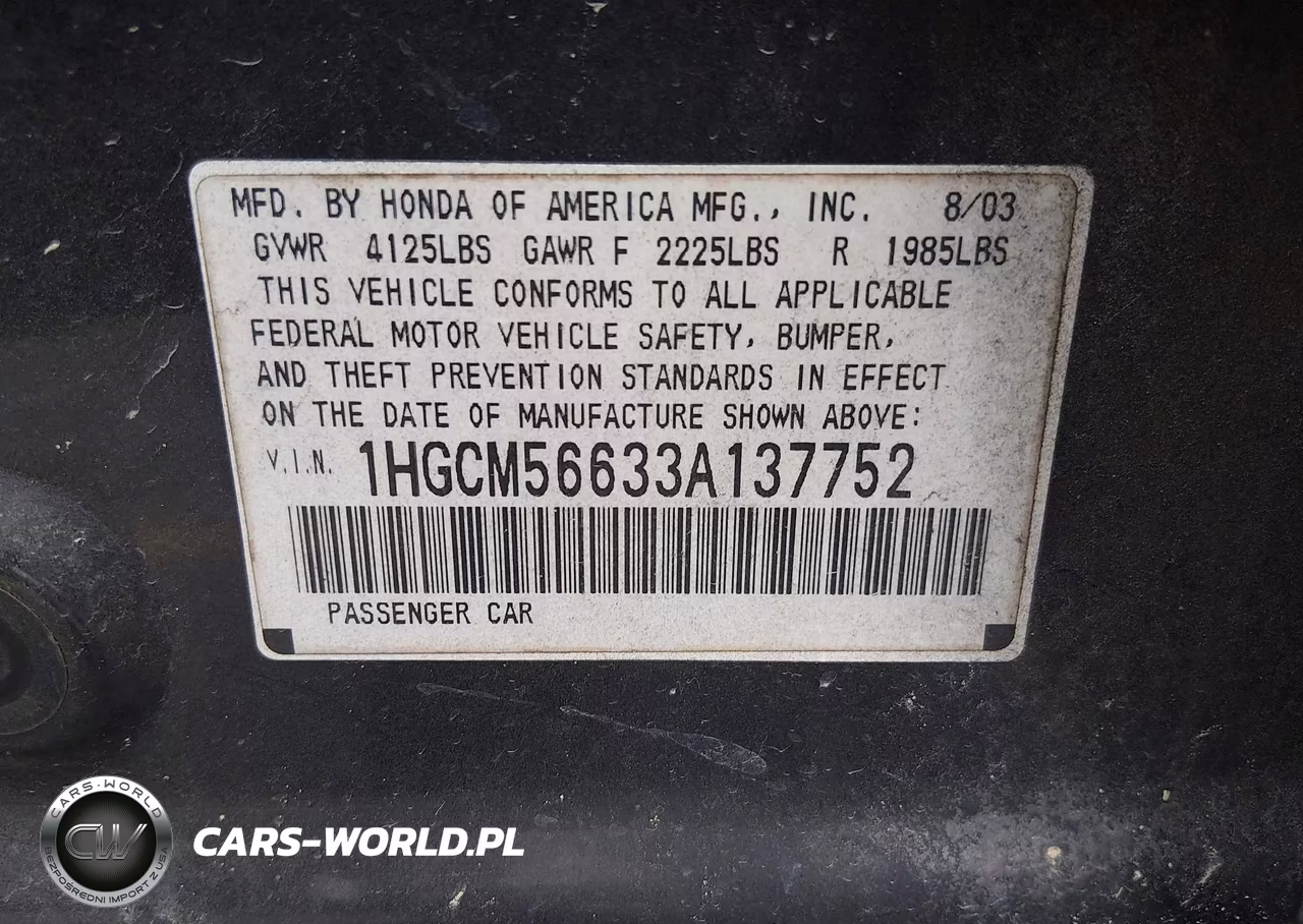 2003 Honda Accord 2.4 Ex VIN:1HGCM56633A137752 - 9