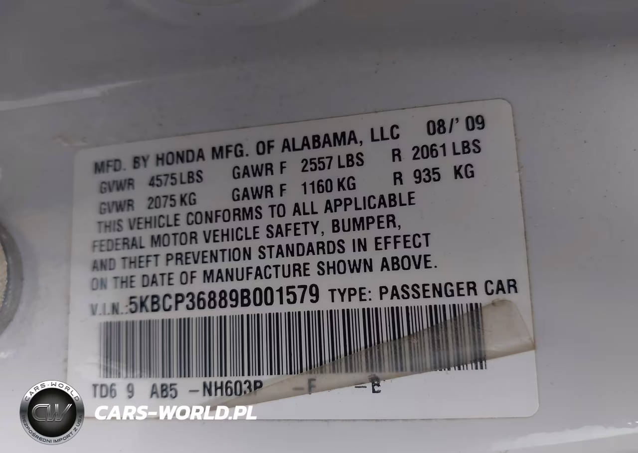 2009 Honda Accord 3.5 Ex-L VIN:5KBCP36889B001579 - 9