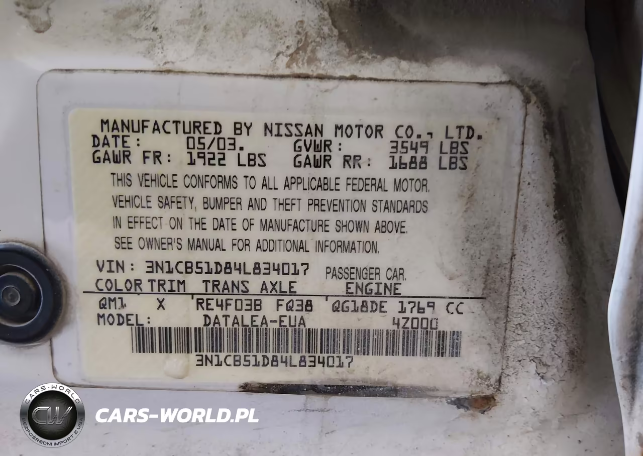 2004 Nissan Sentra 1.8S VIN:3N1CB51D84L834017 - 9