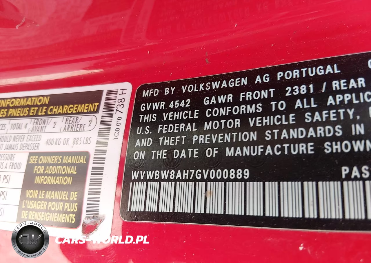 2016 Volkswagen Eos Komfort VIN:WVWBW8AH7GV000889 - 9