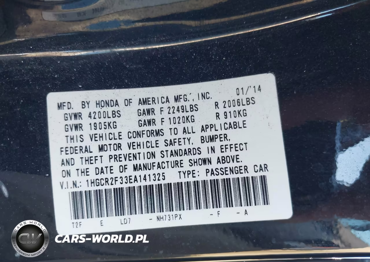 2014 Honda Accord Lx VIN:1HGCR2F33EA141325 - 9