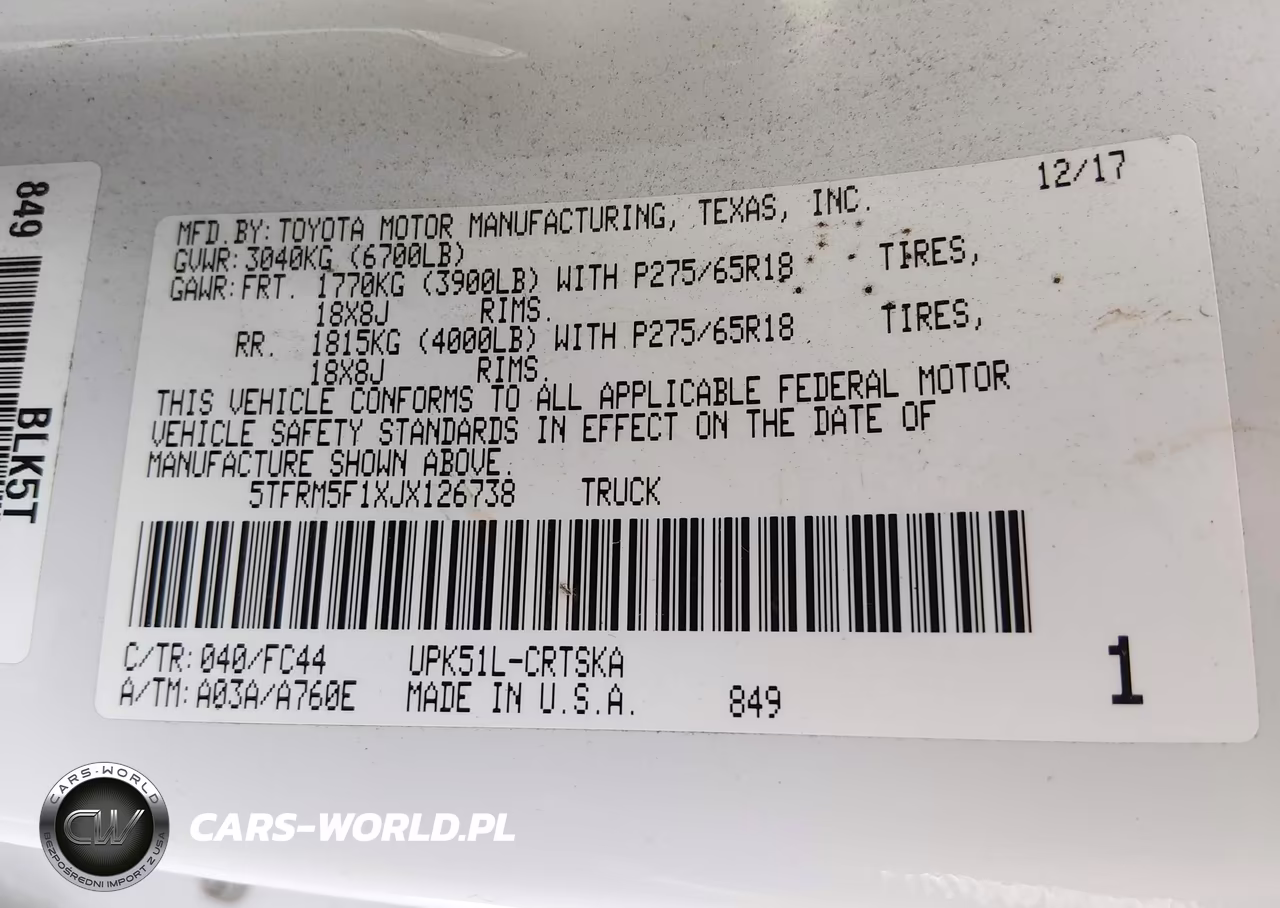 2018 Toyota Tundra Sr5 4.6L V8 VIN:5TFRM5F1XJX126738 - 9