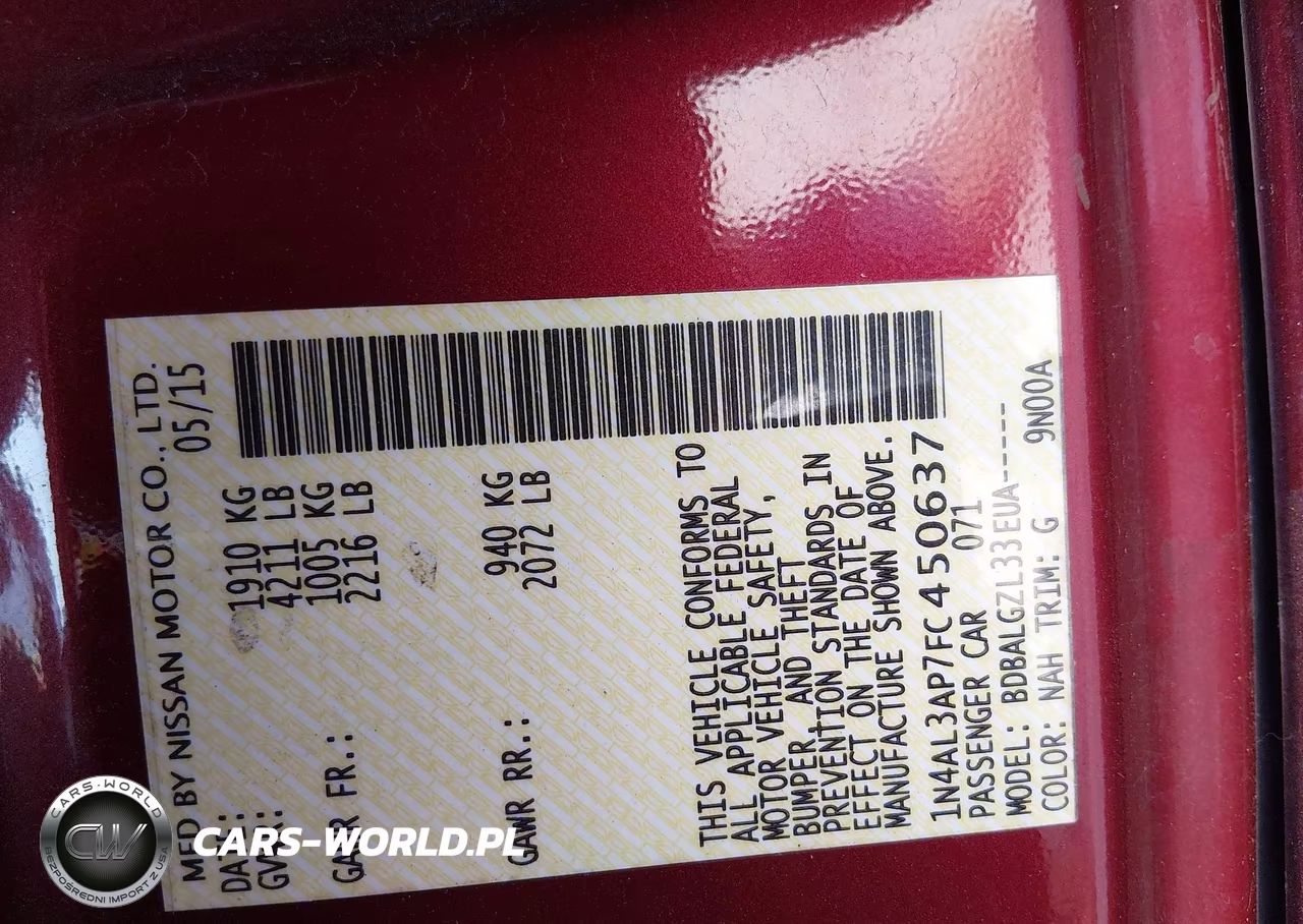 2015 Nissan Altima 2.5-2.5 S-2.5 Sl-2.5 Sv VIN:1N4AL3AP7FC450637 - 9