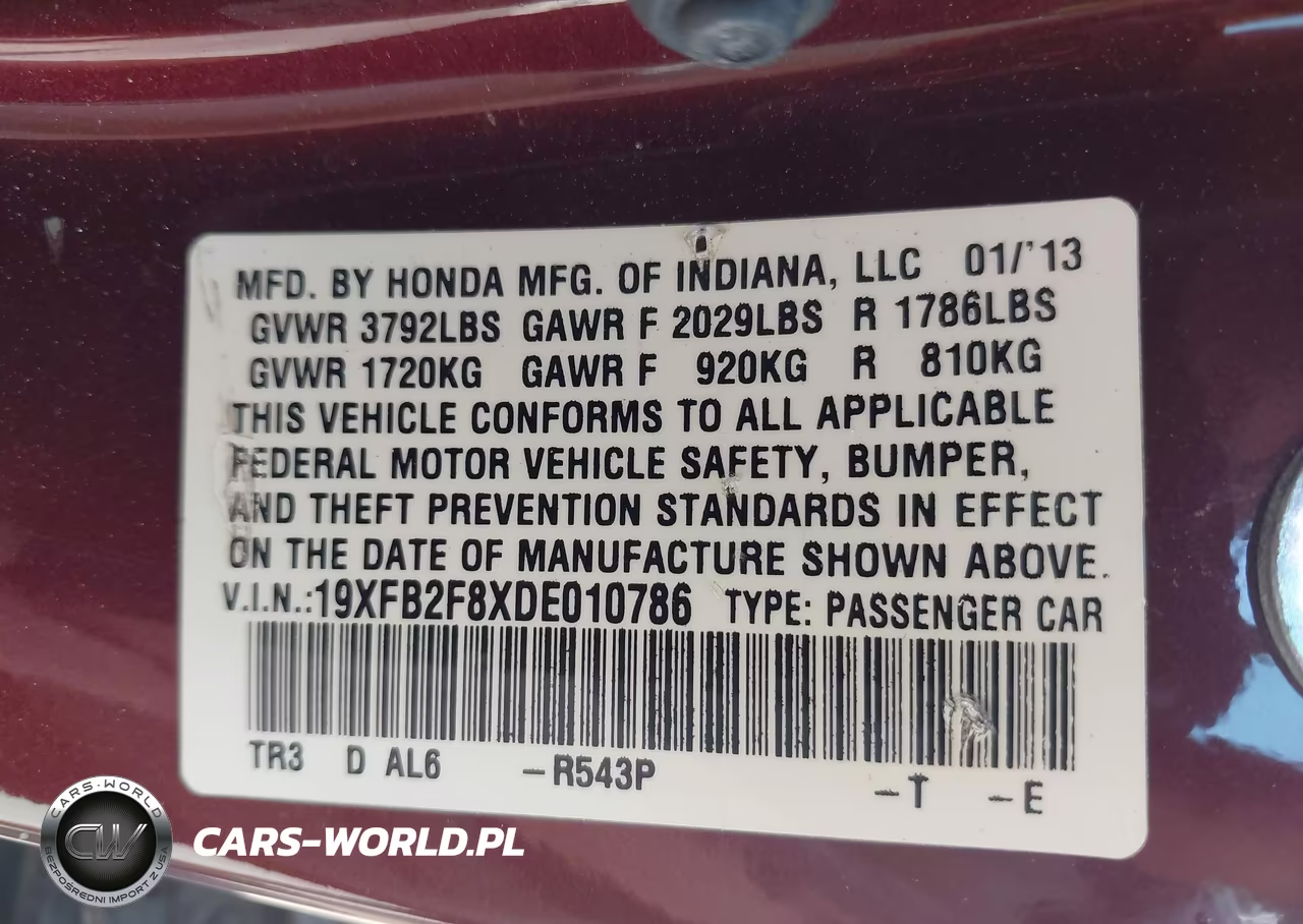 2013 Honda Civic Ex VIN:19XFB2F8XDE010786 - 9