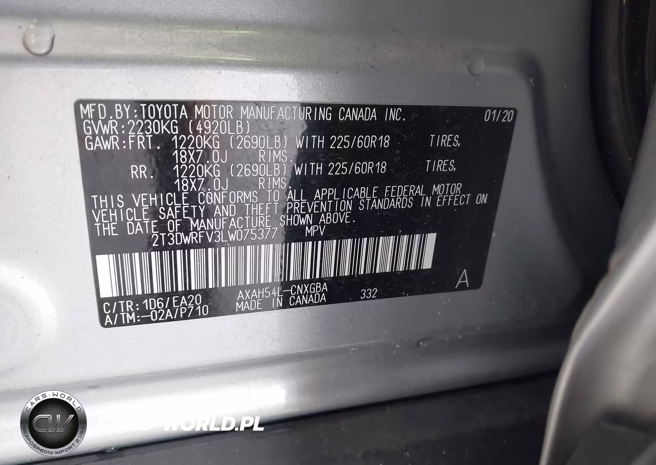 2020 Toyota Rav4 Hybrid Limited VIN:2T3DWRFV3LW075377 - 9