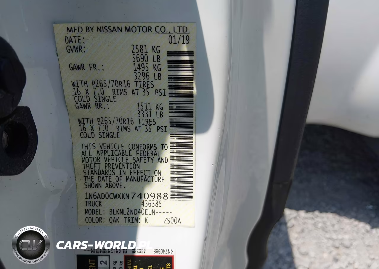 2019 Nissan Frontier Sv VIN:1N6AD0CWXKN740988 - 9
