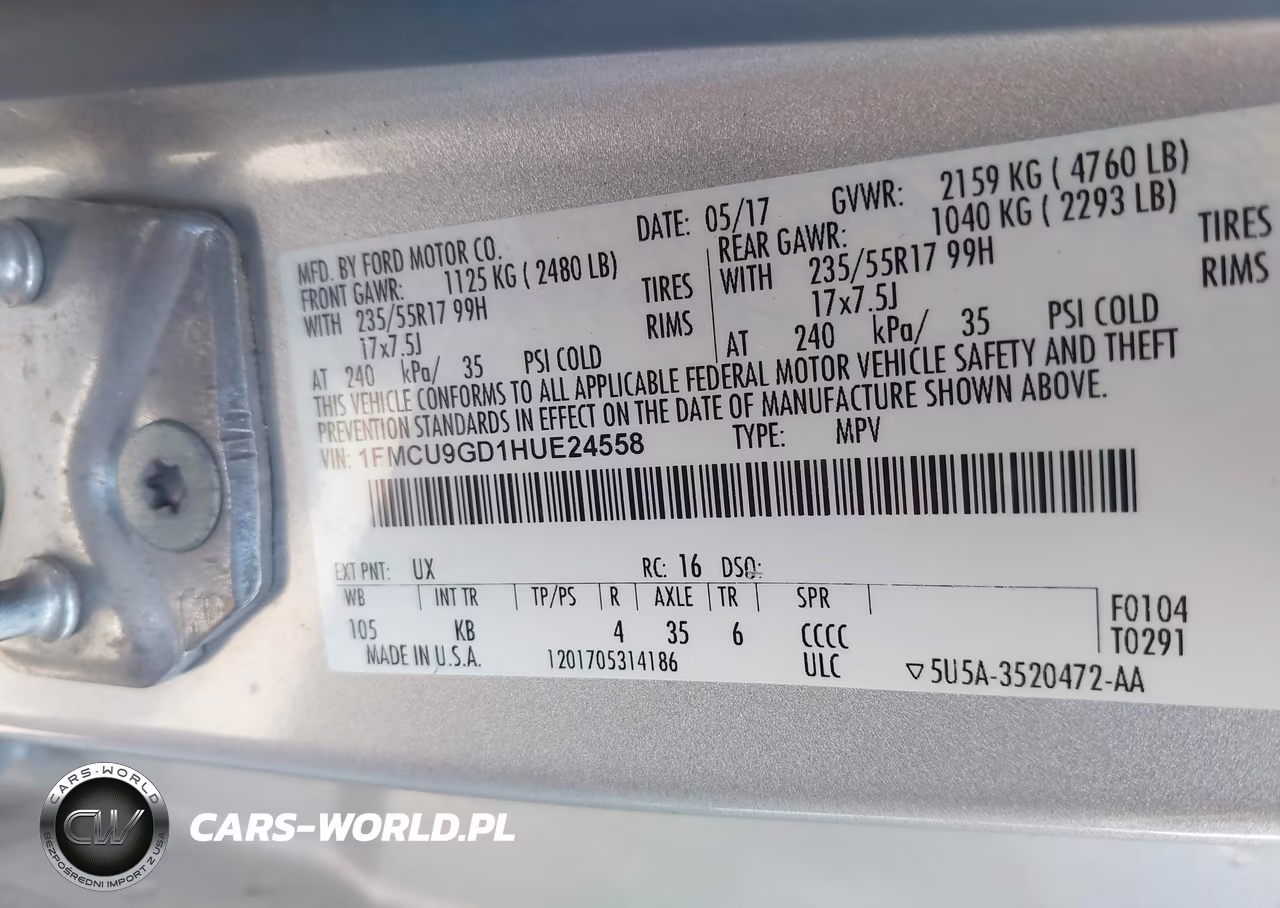 2017 Ford Escape Se VIN:1FMCU9GD1HUE24558 - 9