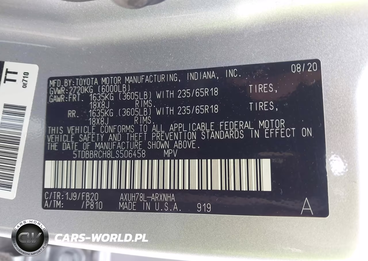 2020 Toyota Highlander Hybrid Le VIN:5TDBBRCH8LS506458 - 9