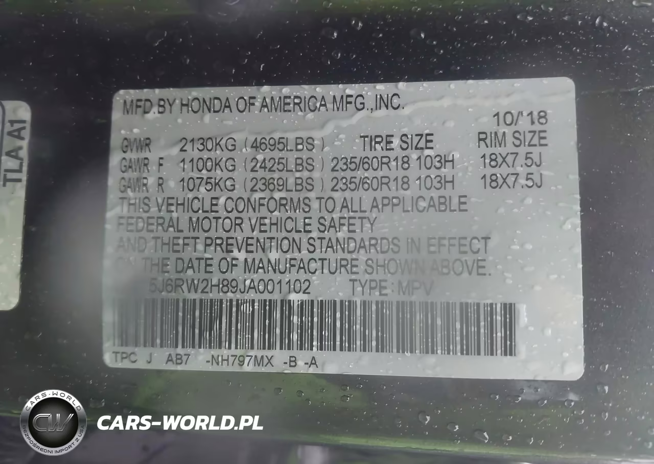 2018 Honda Cr-V Ex-L-Ex-L Navi VIN:5J6RW2H89JA001102 - 9