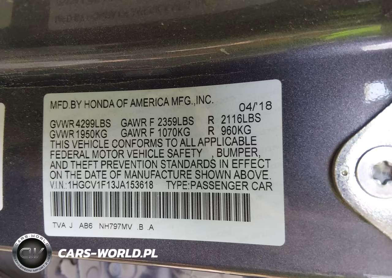 2018 Honda Accord Lx VIN:1HGCV1F13JA153618 - 9