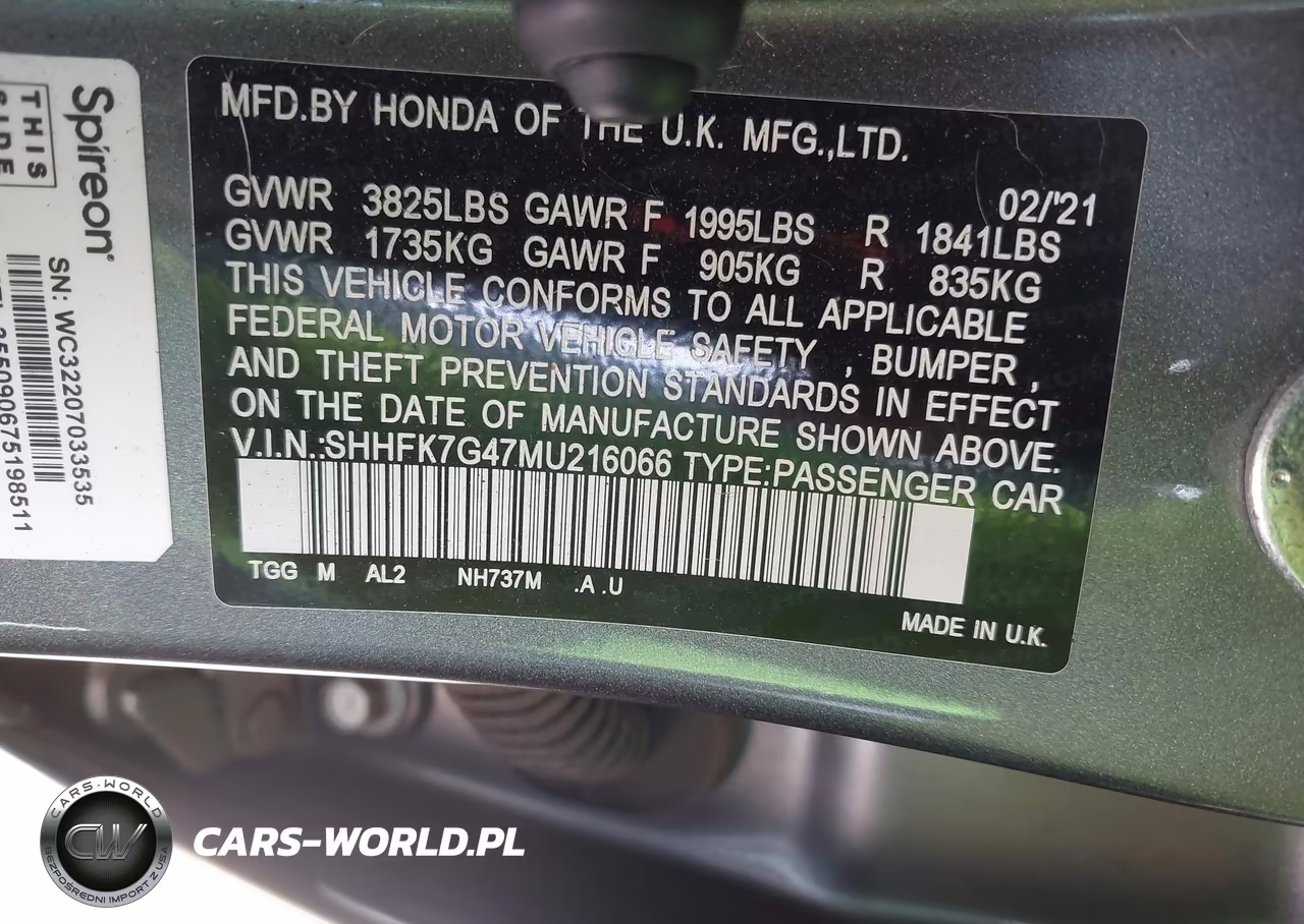 2021 Honda Civic Sport VIN:SHHFK7G47MU216066 - 9
