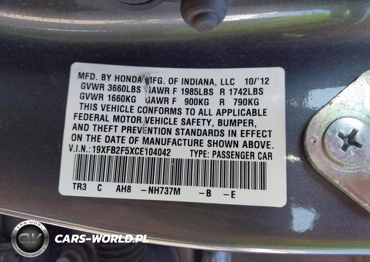 2012 Honda Civic Lx VIN:19XFB2F5XCE104042 - 9