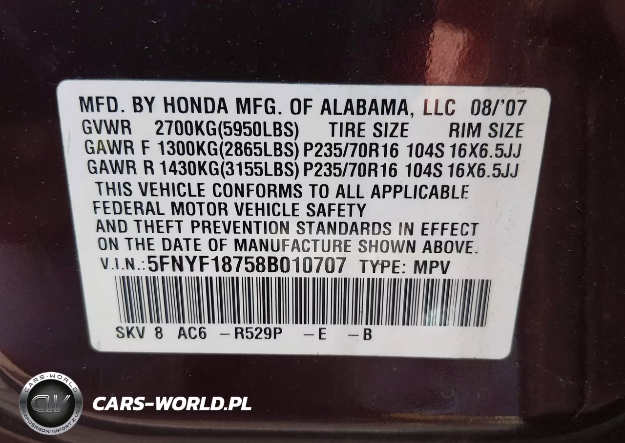 2008 Honda Pilot Ex-L VIN:5FNYF18758B010707 - 9