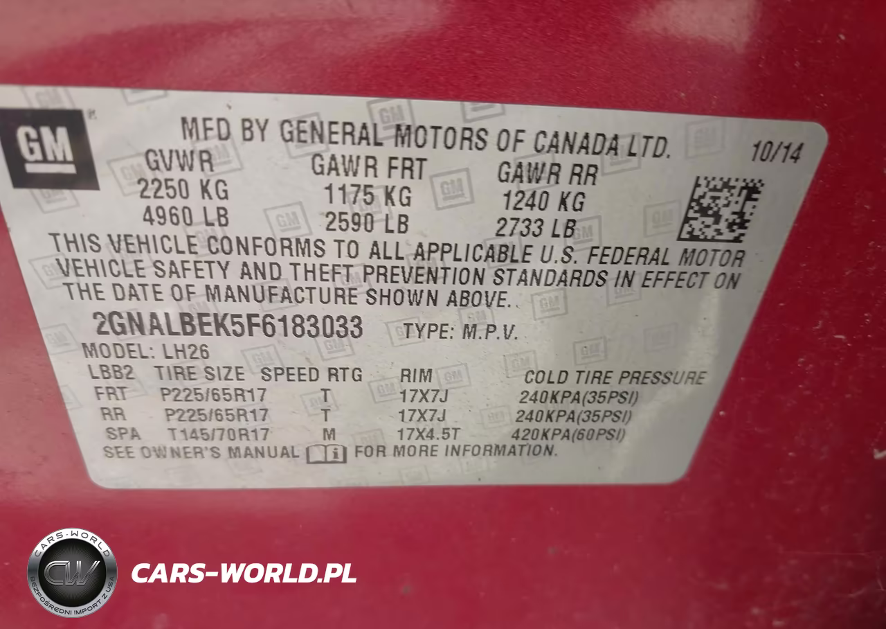 2015 Chevrolet Equinox 1Lt VIN:2GNALBEK5F6183033 - 9