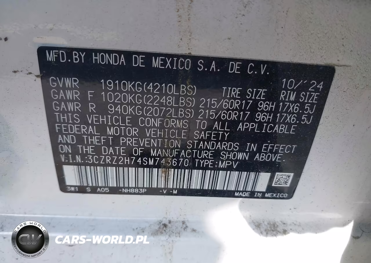 2025 Honda Hr-V Awd Ex-L VIN:3CZRZ2H74SM743670 - 9
