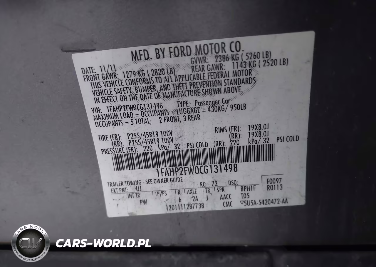 2012 Ford Taurus Limited VIN:1FAHP2FW0CG131498 - 9