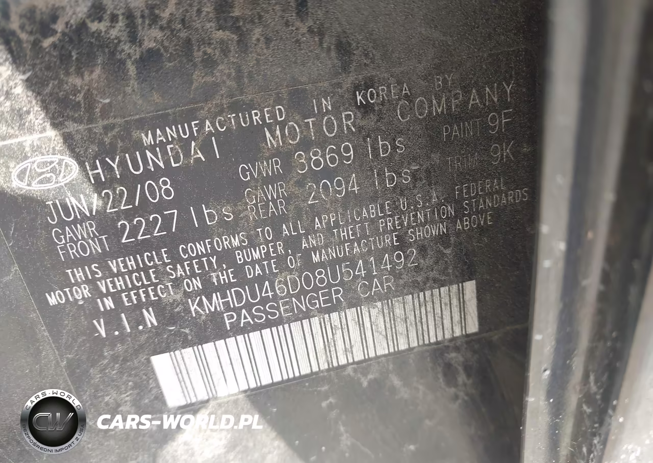 2008 Hyundai Elantra Gls-Se VIN:KMHDU46D08U541492 - 9
