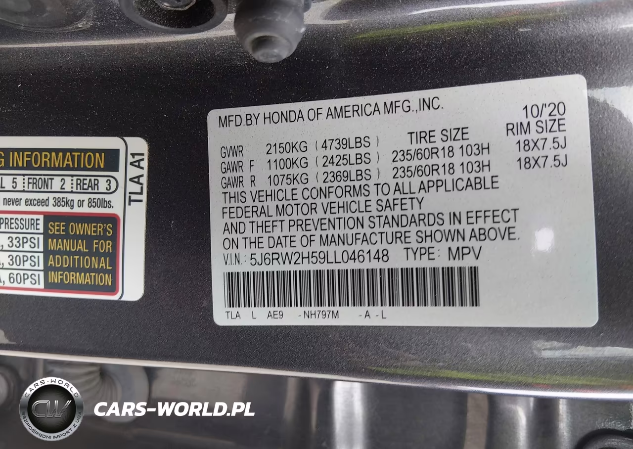 2020 Honda Cr-V Awd Ex VIN:5J6RW2H59LL046148 - 9