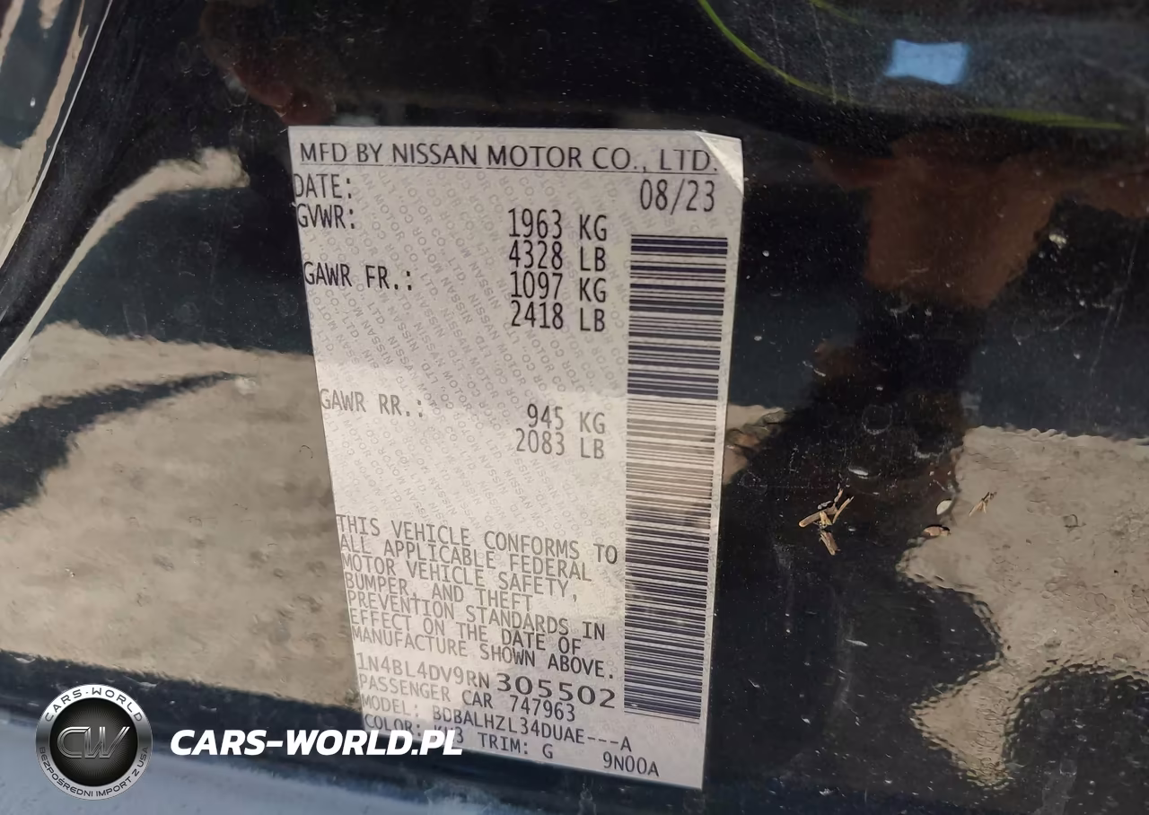 2024 Nissan Altima Sv Fwd VIN:1N4BL4DV9RN305502 - 9