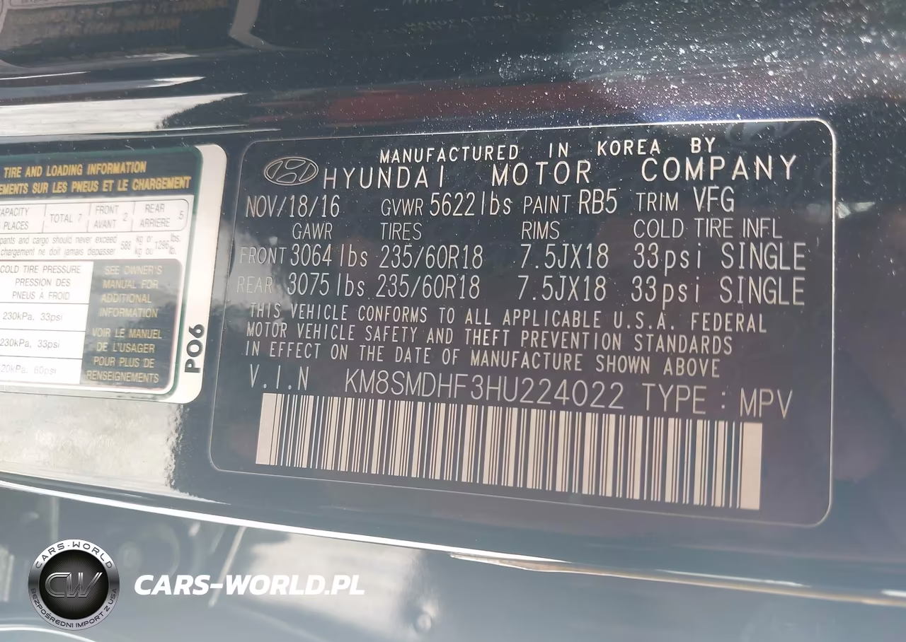 2017 Hyundai Santa Fe Se VIN:KM8SMDHF3HU224022 - 9