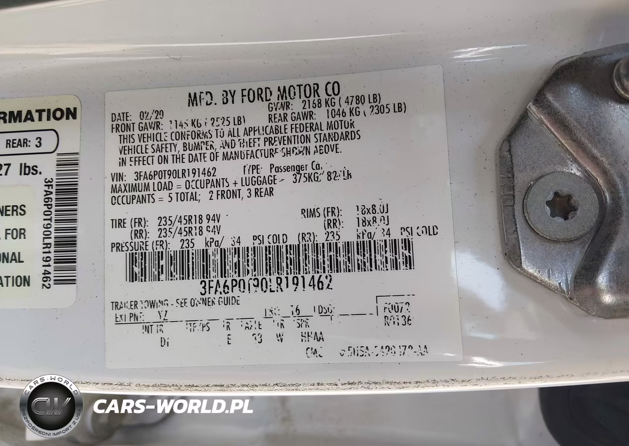 2020 Ford Fusion Se VIN:3FA6P0T90LR191462 - 9