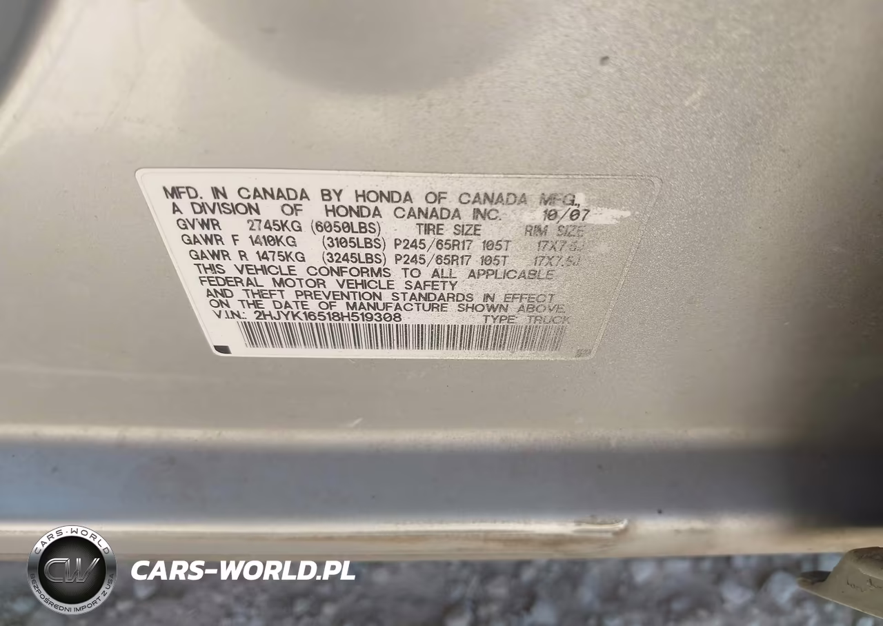 2008 Honda Ridgeline Rtl VIN:2HJYK16518H519308 - 9