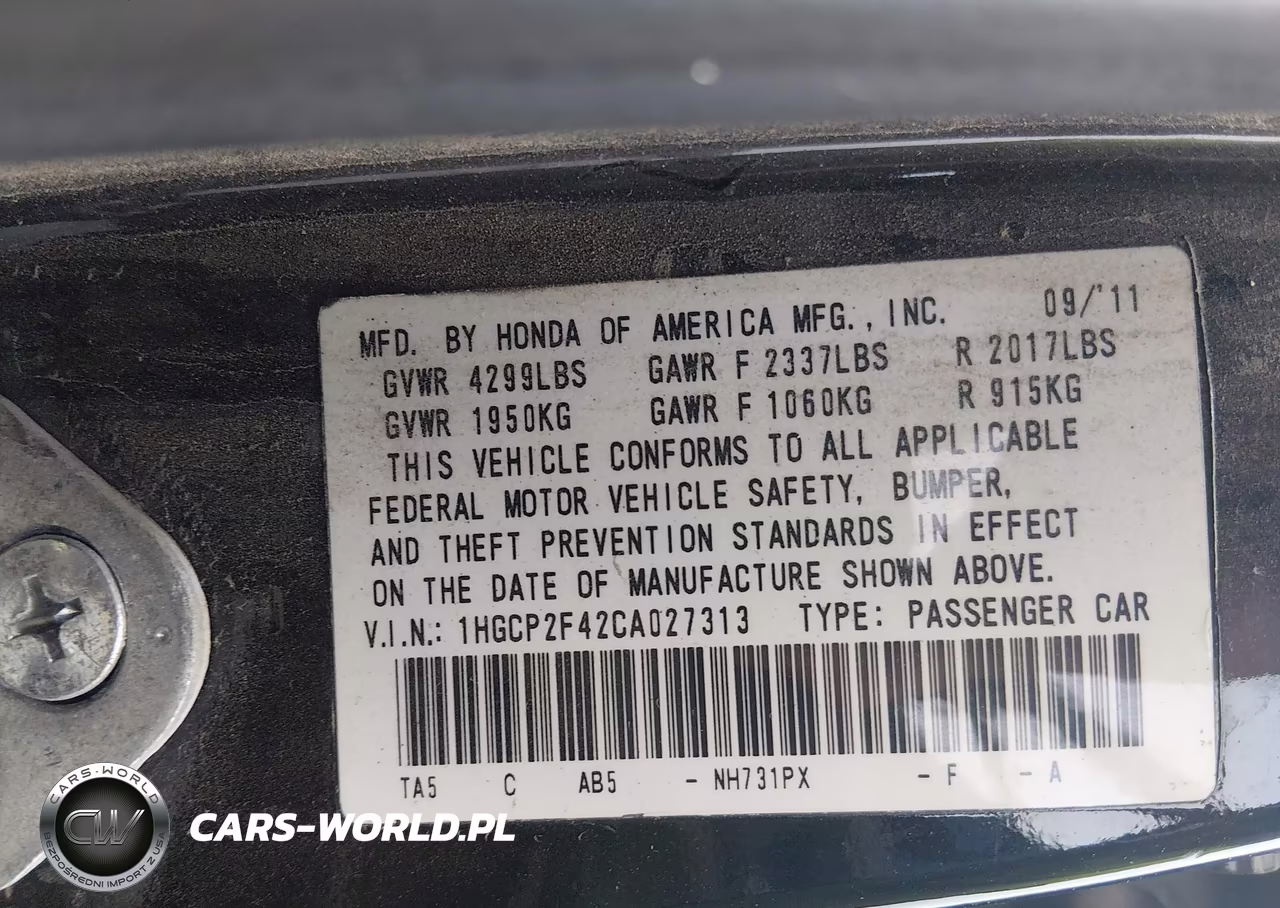 2012 Honda Accord 2.4 Lx-P VIN:1HGCP2F42CA027313 - 9