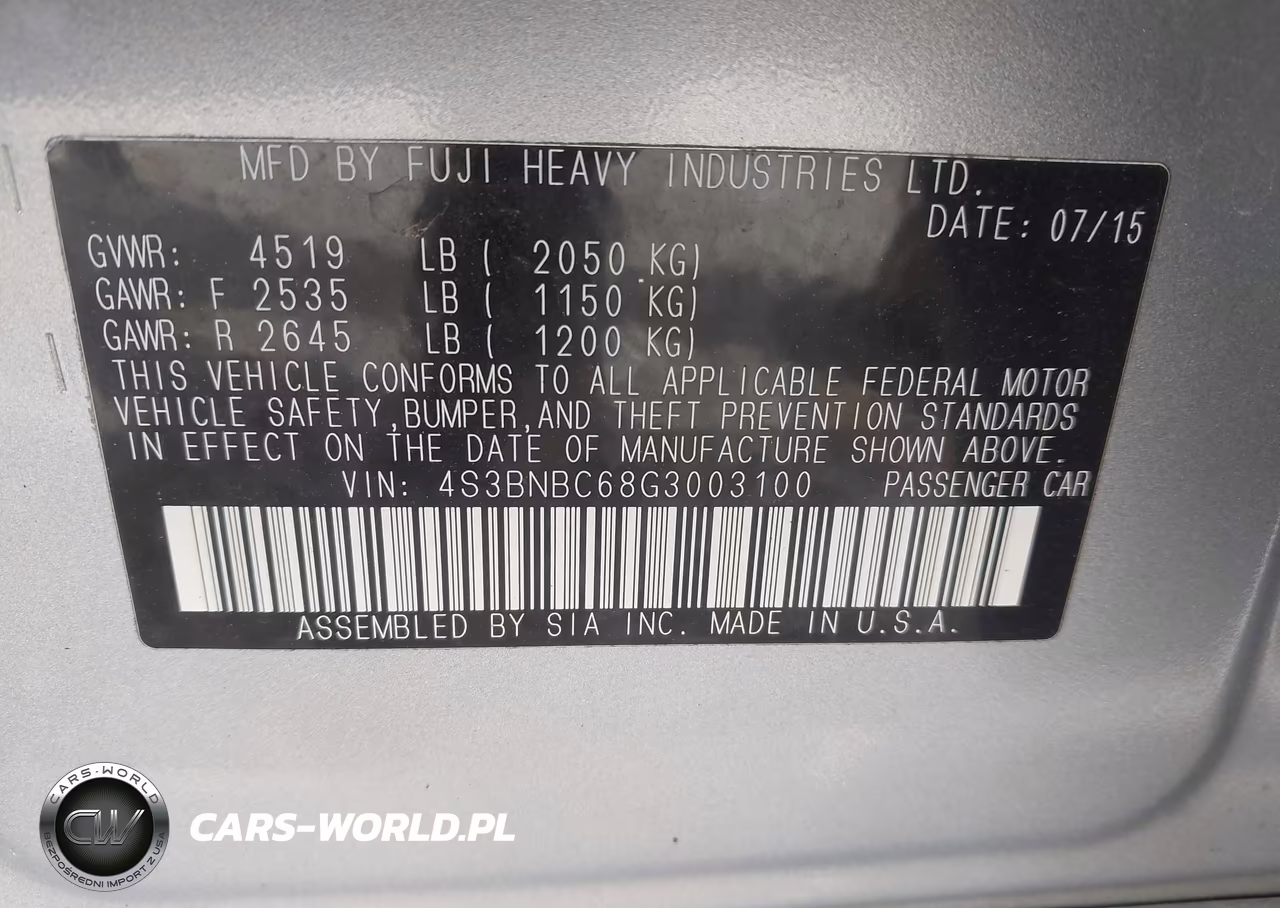 2016 Subaru Legacy 2.5I Premium VIN:4S3BNBC68G3003100 - 9