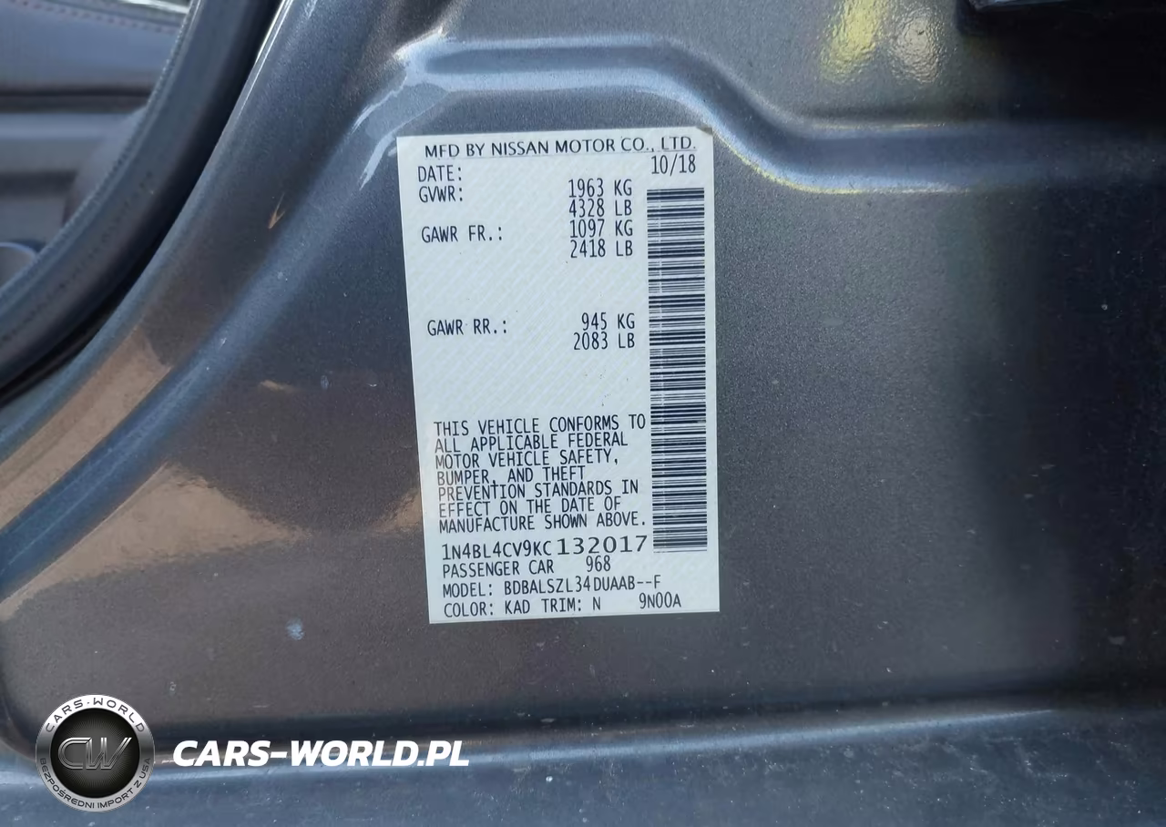 2019 Nissan Altima 2.5 Sr VIN:1N4BL4CV9KC132017 - 9