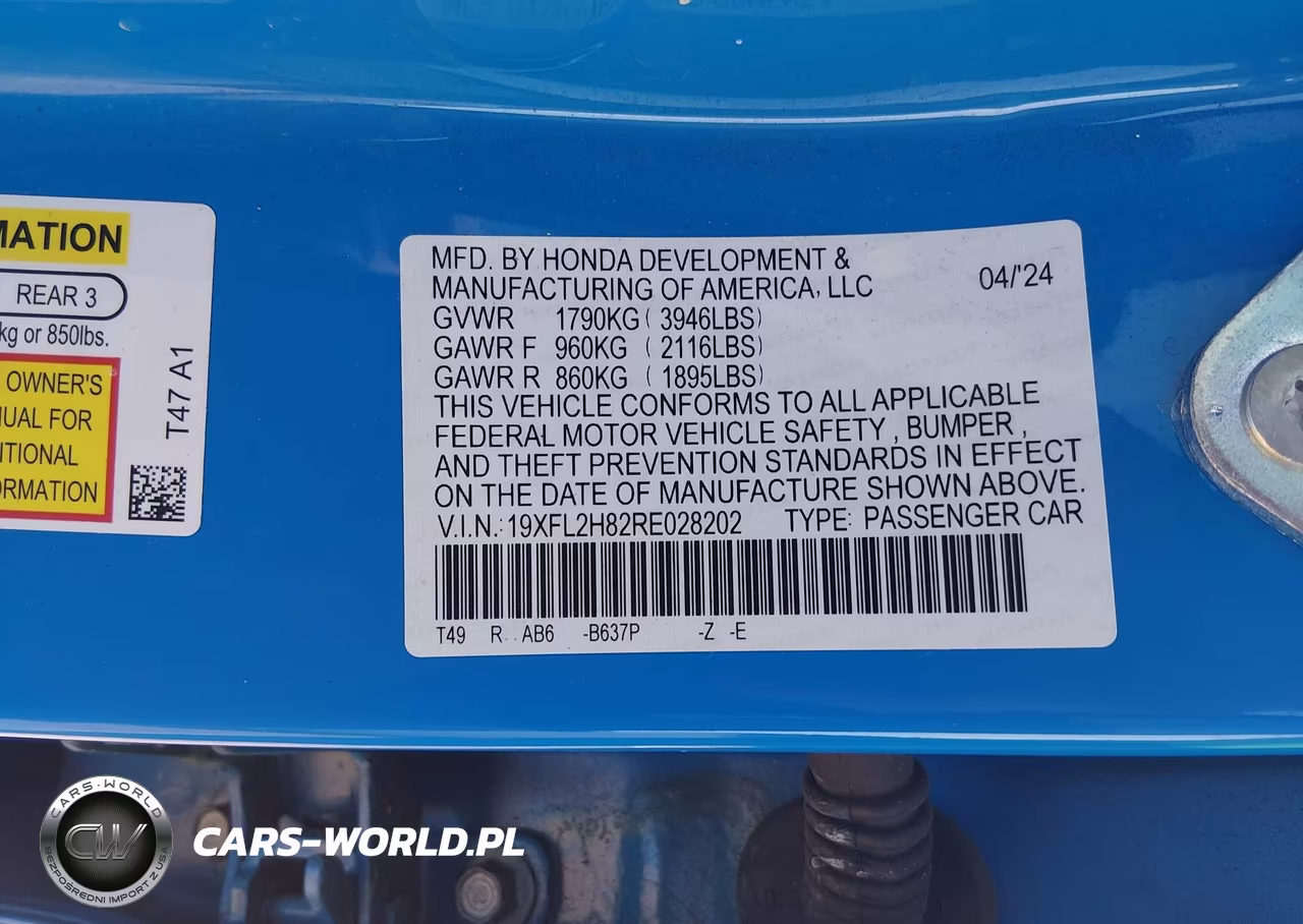 2024 Honda Civic Sport VIN:19XFL2H82RE028202 - 9