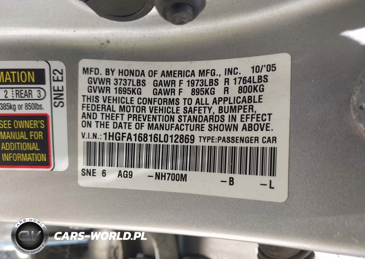 2006 Honda Civic Ex VIN:1HGFA16816L012869 - 9