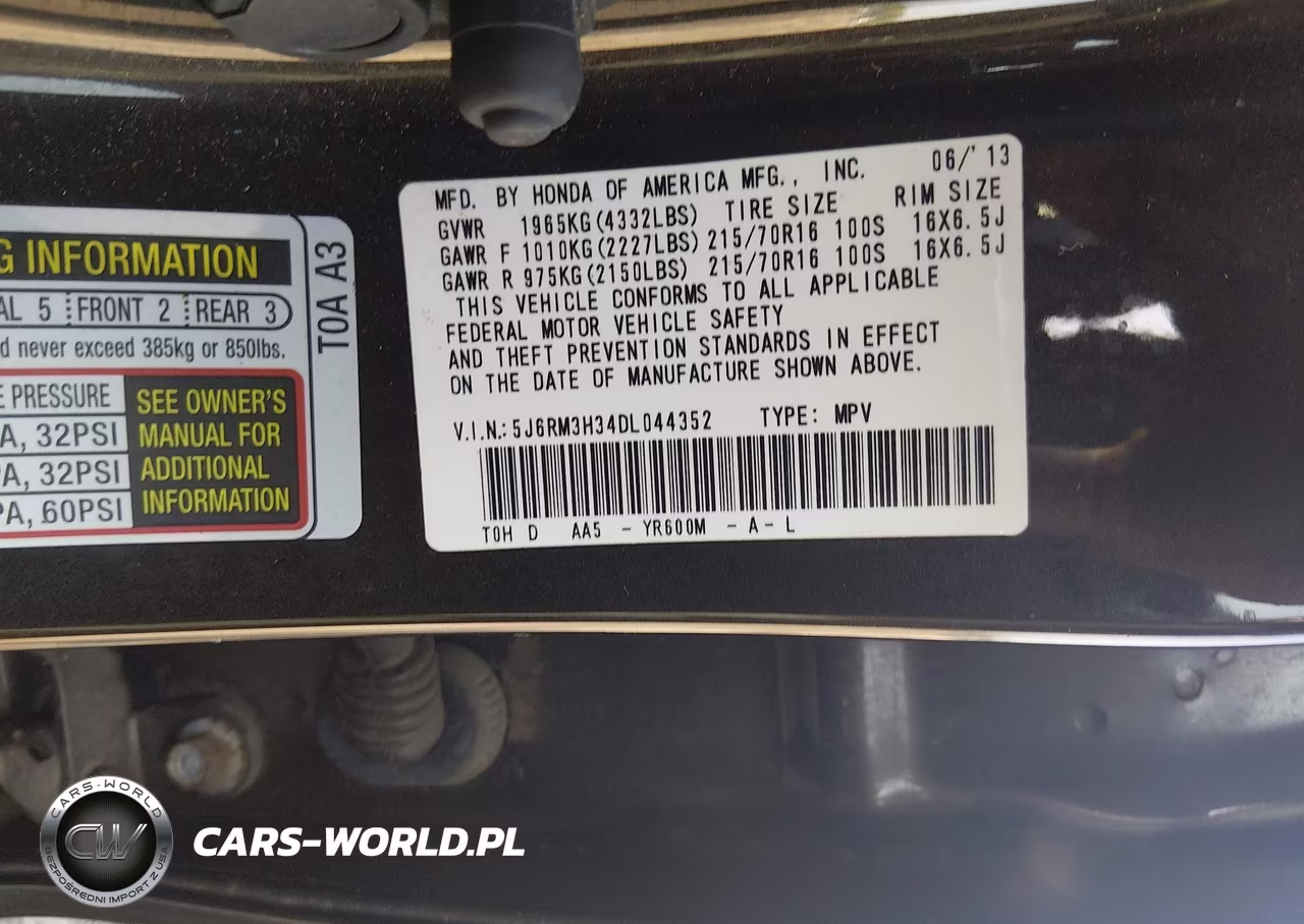 2013 Honda Cr-V Lx VIN:5J6RM3H34DL044352 - 9