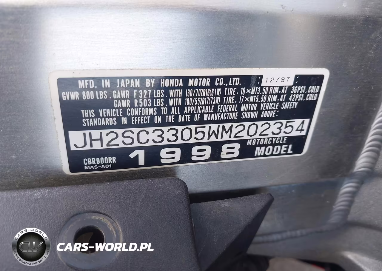 1998 Honda Cbr900 VIN:JH2SC3305WM202354 - 9