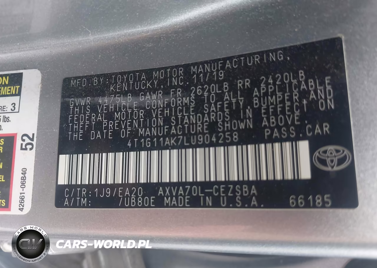 2020 Toyota Camry Se VIN:4T1G11AK7LU904258 - 9