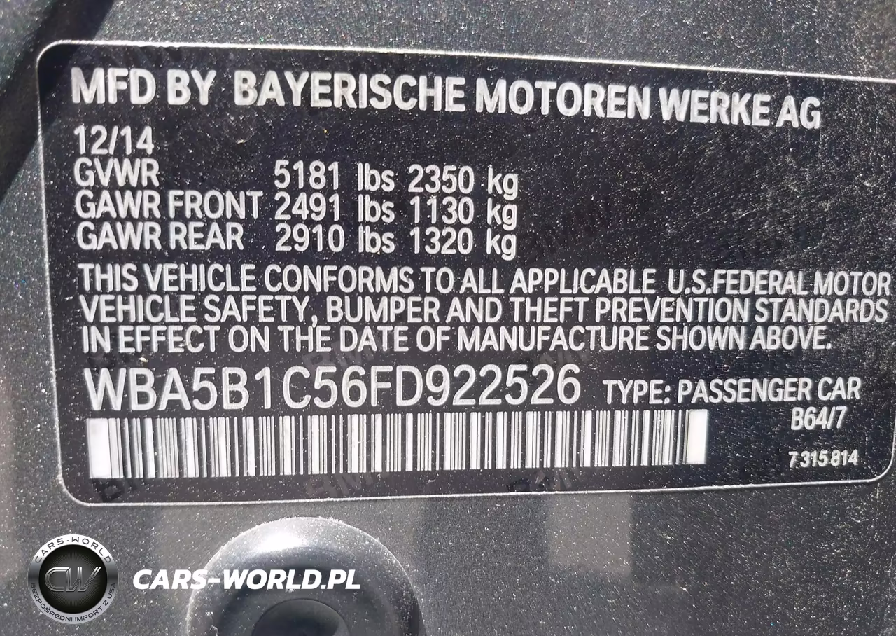 2015 BMW 535I VIN:WBA5B1C56FD922526 - 9