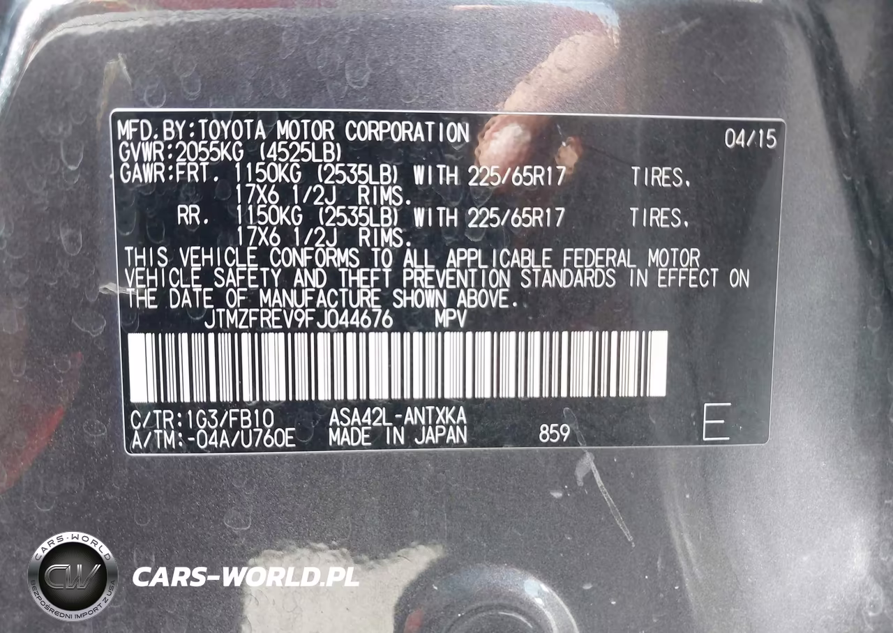 2015 Toyota Rav4 Le VIN:JTMZFREV9FJ044676 - 9