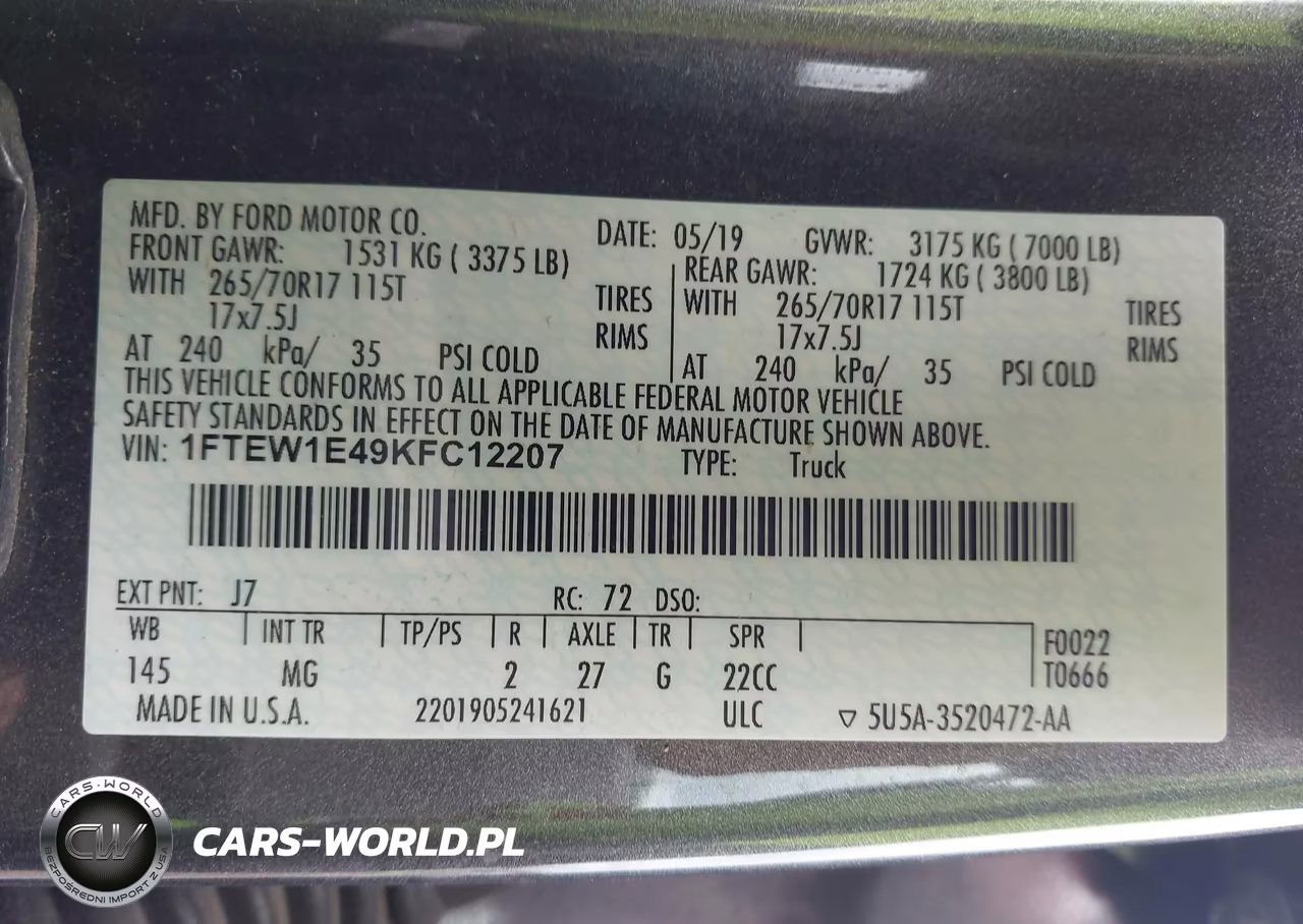 2019 Ford F-150 Xlt VIN:1FTEW1E49KFC12207 - 9